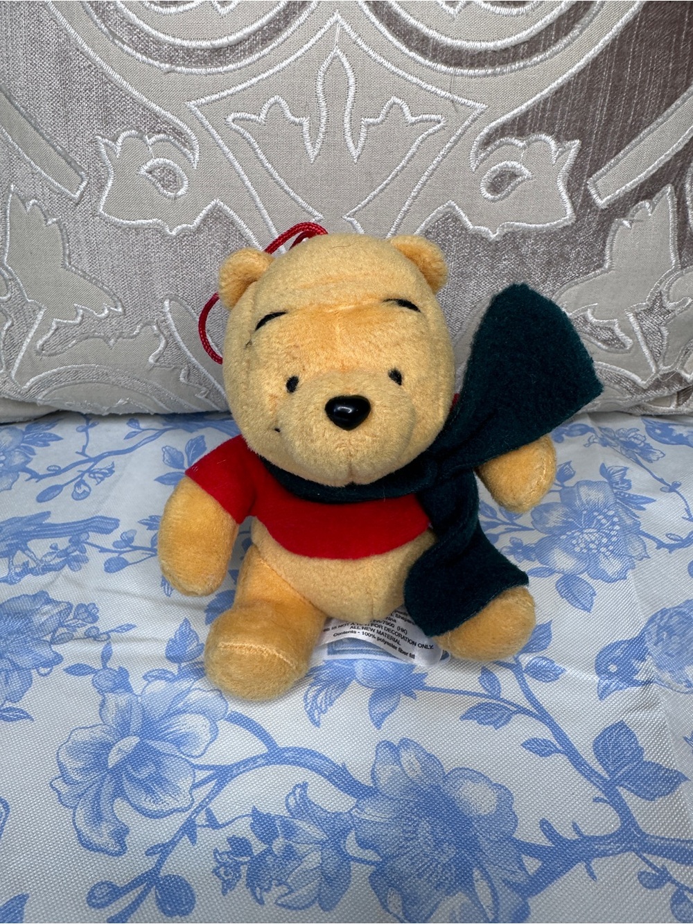 Disney Winnie the Pooh mini Plush - Yellow with Red Shirt and Dark Green Scarf